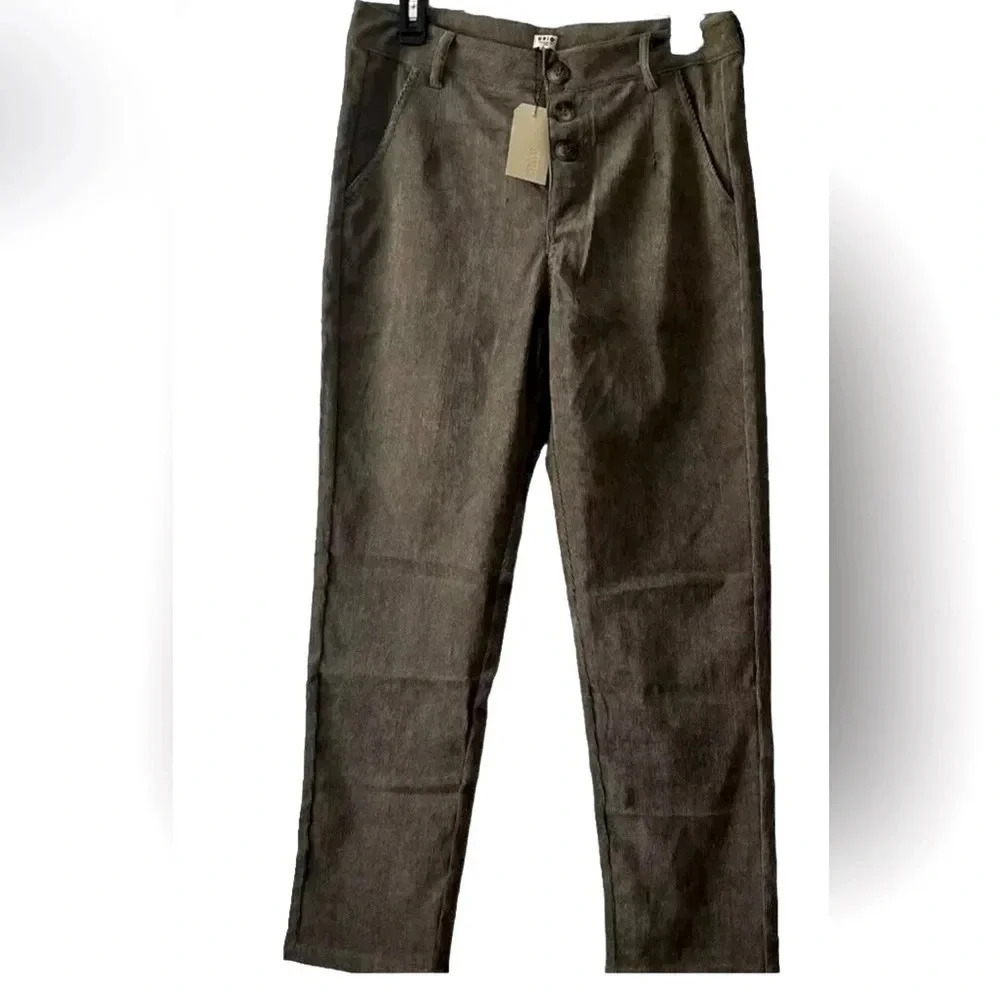 Uniq NWT Women's Olive Green Pants Straight Leg With Pockets Button Fly Medium
